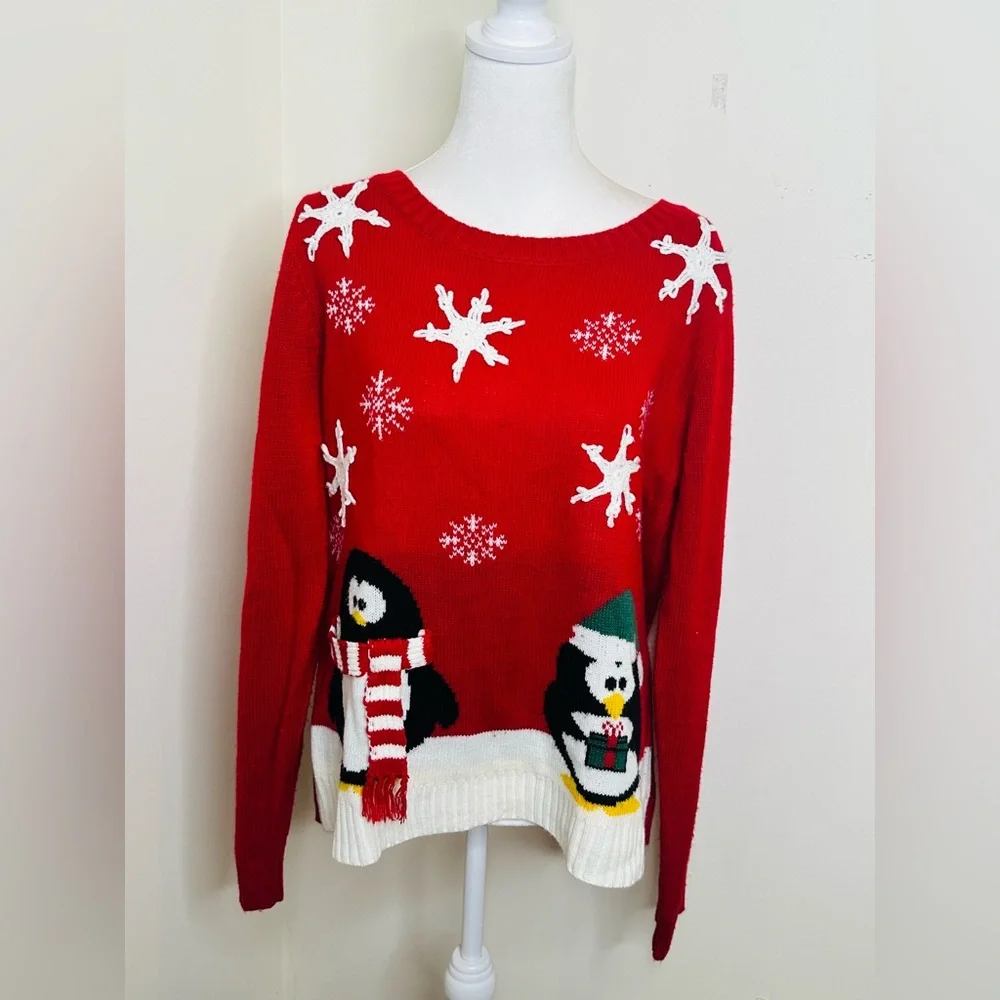 Karen Scott Red Penguin Snowflake Sweater - Picture 2 of 5